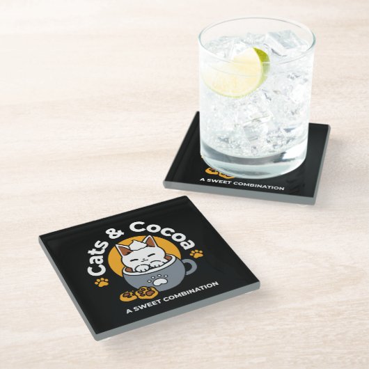 Tasse-Design für Ferien mit gemütlichen Cat- und P Glasuntersetzer (Schrägansicht)