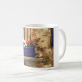 Tasse, die Katzen- und Blumenkasten kennzeichnet Kaffeetasse (VorderseiteRechts)