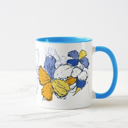 Tasse "Doodle Hibiskus" in Blau (Rechts)