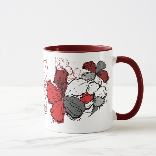 Tasse "Doodle Hibiskus" in Rot (Rechts)