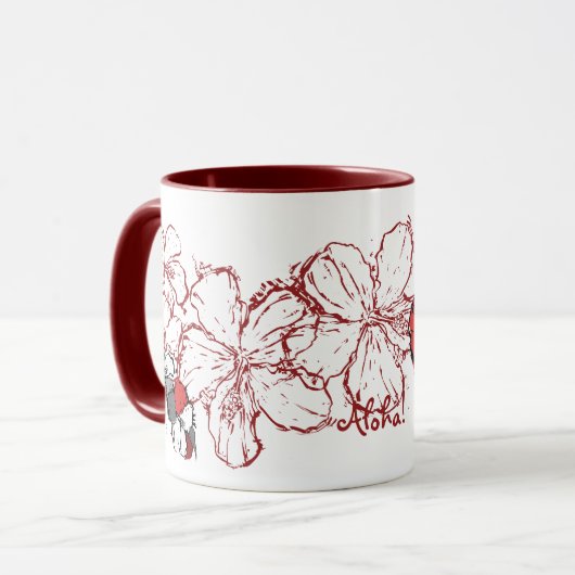 Tasse "Doodle Hibiskus" in Rot (Vorderseite Links)