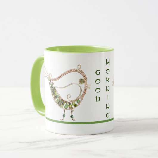 Tasse - Drahtbird mit grünen Steinen (Vorderseite Links)