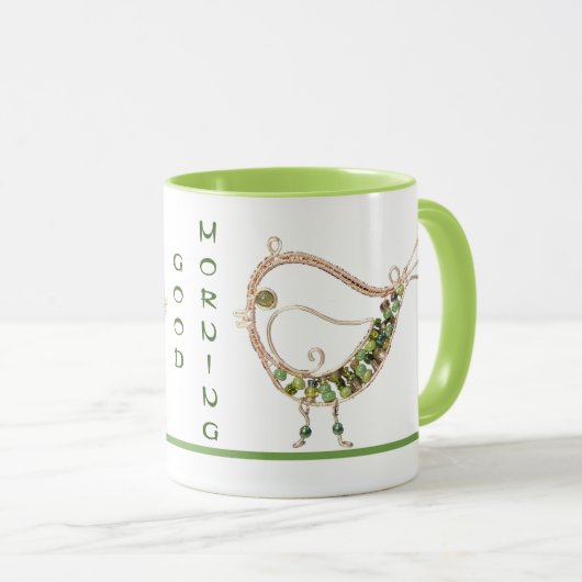 Tasse - Drahtbird mit grünen Steinen (VorderseiteRechts)
