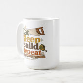 Tasse Eat Sleep Build Repeat Holzbearbeitung (Vorderseite Links)