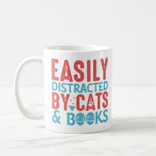 Tasse 'Einfach ablenkbar durch Katzen und Bücher'