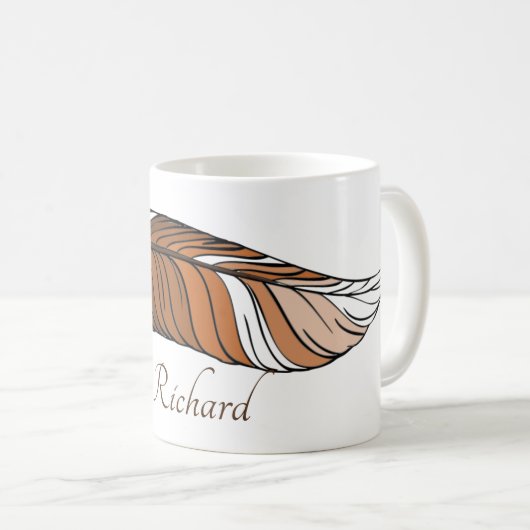 Tasse - Feder und Name in Braun (VorderseiteRechts)