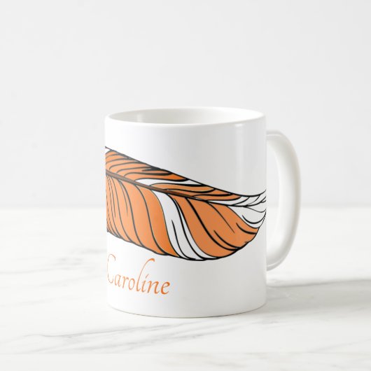 Tasse - Feder und Name in Orangen (VorderseiteRechts)