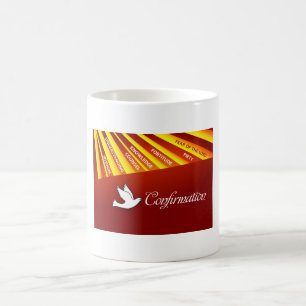 Tasse, Firmung, Taube auf Rot, Strahlen Kaffeetasse