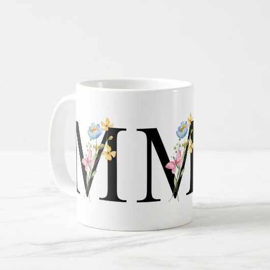 Tasse Floral Initial Monogramm M (Vorderseite Links)