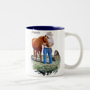 Tasse, Freunde, Mann mit seinem Pferd und Hund Zweifarbige Tasse