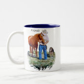 Tasse, Freunde, Mann mit seinem Pferd und Hund Zweifarbige Tasse (Links)