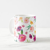 Tasse für blau-rosa Wasserfarben-Peonies (Vorderseite Links)