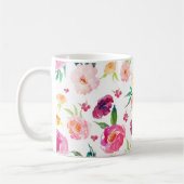 Tasse für blau-rosa Wasserfarben-Peonies (Links)
