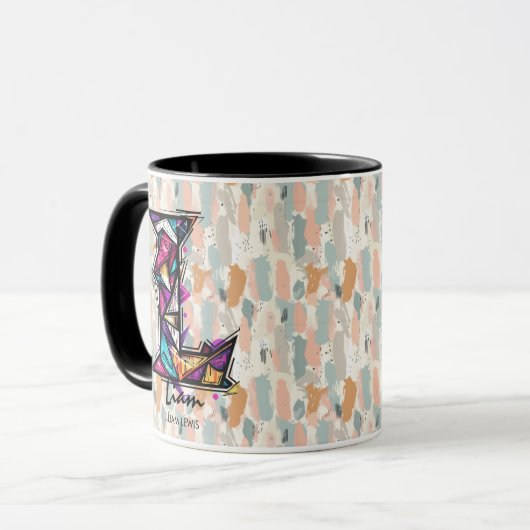 Tasse für dynamische geometrische Monogramme - L f (Vorderseite Links)