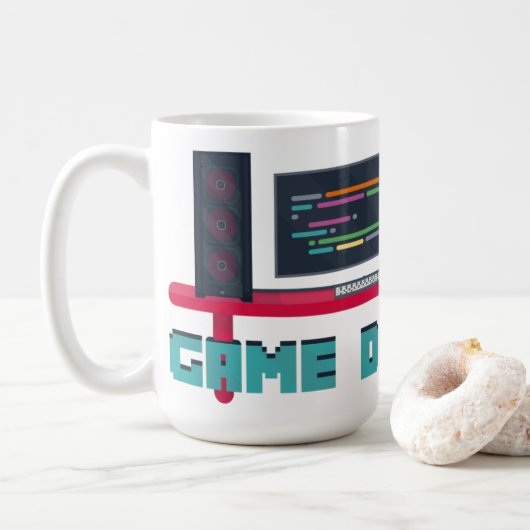 Tasse für Gameentwickler - Blue Letters (Mit Donut)
