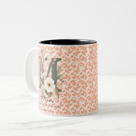 Tasse für gepflastertes Boho Chic Monogramm für Fl (Vorderseite Links)