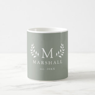 Tasse für grüne, moderne florale Monogramm-Familie