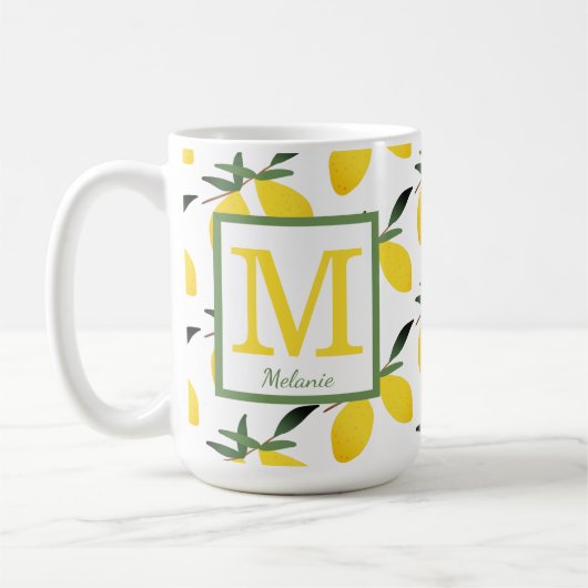 Tasse für hübsche Lemon Muster Monogramm Name (Links)