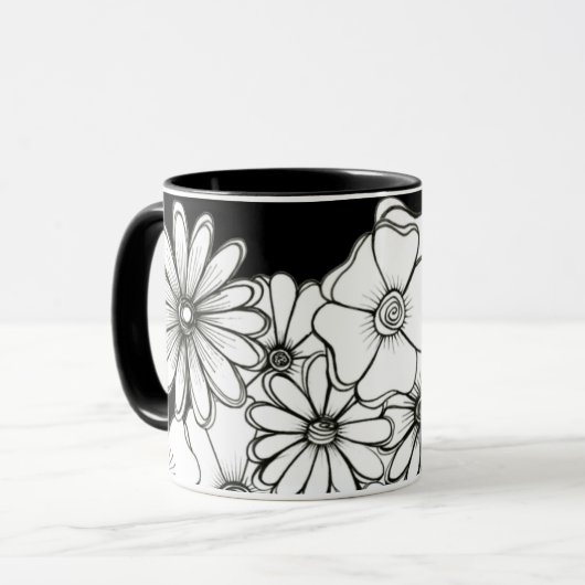 Tasse für Kaffee aus schwarzem und weißer Blume (Vorderseite Links)