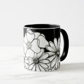 Tasse für Kaffee aus schwarzem und weißer Blume (VorderseiteRechts)
