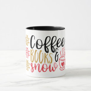 Tasse für Kaffee, Bücher und Schnee