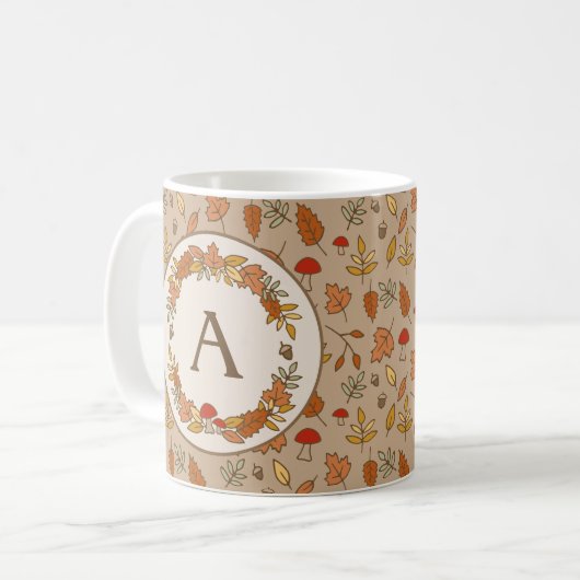 Tasse für Monogramm-Erntedank-Herbstlaub (Vorderseite Links)