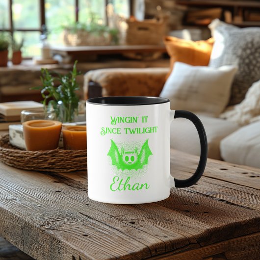 Tasse für Neon Halloween - Green Bat Design