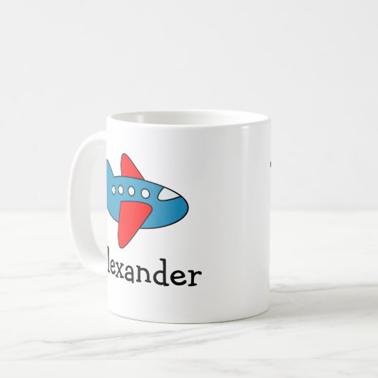Tasse für personalisierte Kinder | Flugzeug und Hu (Vorderseite Links)