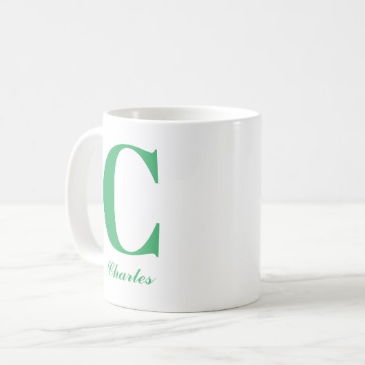 Tasse für personalisiertes grünes Skript, Initial  (Vorderseite Links)