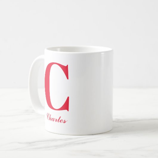 Tasse für personalisiertes rotes Skript, Initial u (Vorderseite Links)
