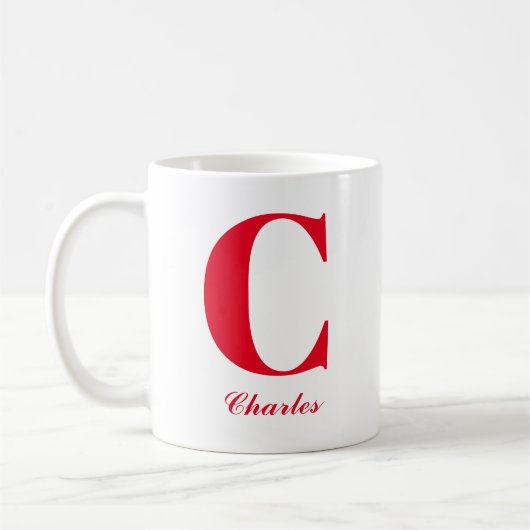 Tasse für personalisiertes rotes Skript, Initial u (Links)