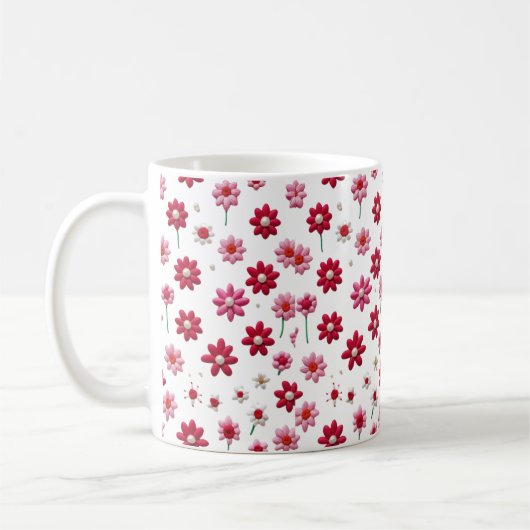Tasse für phantastisches Rot-Weiß-Blumenmuster (Links)