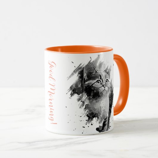 Tasse für Schwarz-Weiß-Malerei Katzenkatze anpassb (VorderseiteRechts)