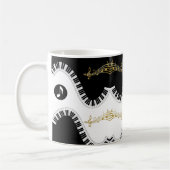 Tasse für Schwarz-weiße Piano-Musiknoten (Links)