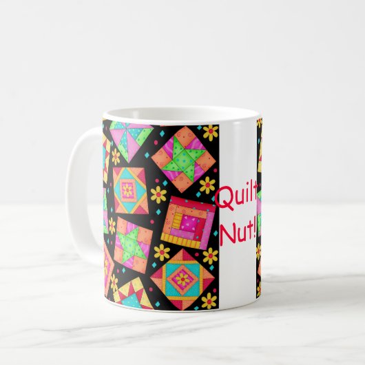 Tasse für schwarze Patchwork-Quilt-Blöcke (Vorderseite Links)
