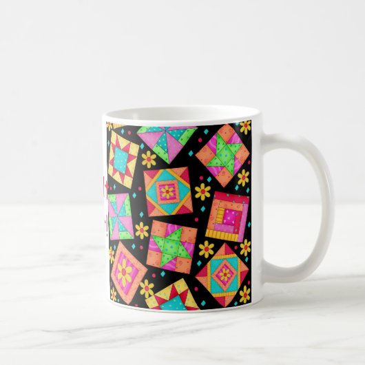 Tasse für schwarze Patchwork-Quilt-Blöcke (Rechts)