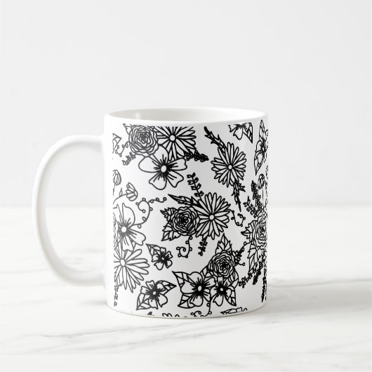 Tasse für Schwarzweiß-Wildblume (Links)