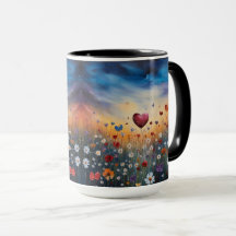 Tasse für verzaubertes Herz und Wildblumen