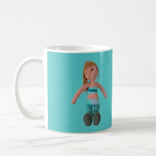 Tasse - Girl Doll on Aqua Hintergrund (Links)