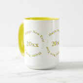 Tasse - Glückliches neues Jahr mit Datum (golden) (Vorderseite Links)