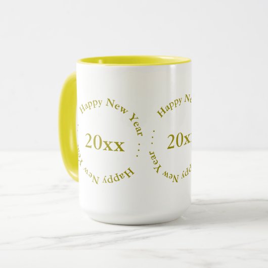 Tasse - Glückliches neues Jahr mit Datum (golden) (Vorderseite Links)