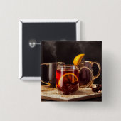 Tasse Glühwein, warmes Wintergetränk Button (Vorne & Hinten)
