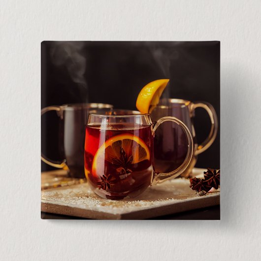 Tasse Glühwein, warmes Wintergetränk Button (Vorderseite)