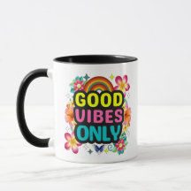 Tasse 'Good Vibes Only' - Farbige Regenbogen-Kaffe