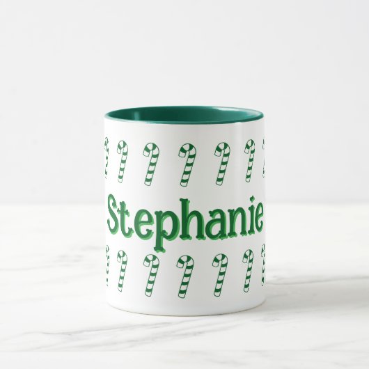 Tasse - grüne Candy Canes mit Namen (Zentrum)