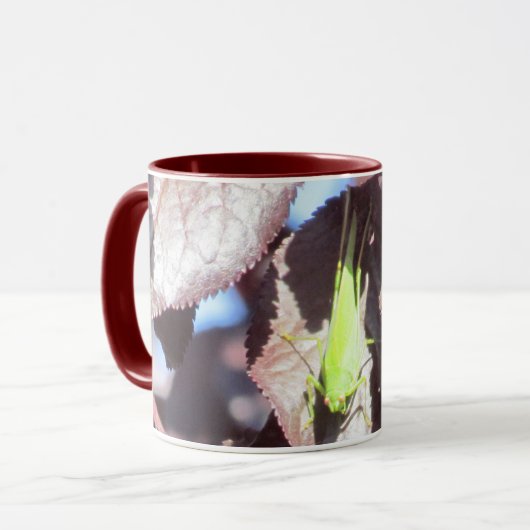 Tasse - Grüner Grasshopper in Blätter (Vorderseite Links)