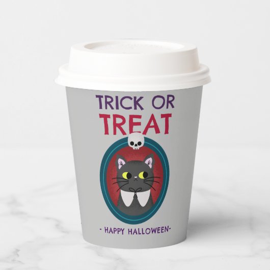 Tasse Halloween-Party, Katze im Portrait Pappbecher (Links)