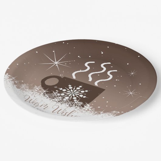 Tasse Heißes Getränk mit Schneebräse ID595 Pappteller (Schrägansicht)