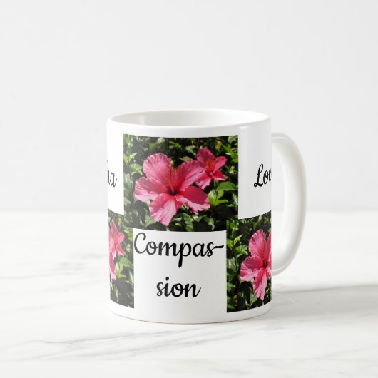 Tasse - Hibuscus und Bedeutung von Aloha (VorderseiteRechts)