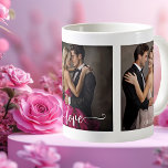 Tasse Hochzeitscouple Fotos Liebe<br><div class="desc">Hochzeitstil-Tasse mit Ihren eigenen Fotos auf einem einfachen Hintergrund (Sie können Ihre Lieblingsfarbe im fortgeschrittenen Editor wählen). Der Text "Liebe" ist ein Skriptstil,  den Sie anpassen können. Ein schönes Geschenk für frisch gebliebene oder gemeine Braut oder Bräutigam,  sowie um ein Jubiläum zu feiern.</div>